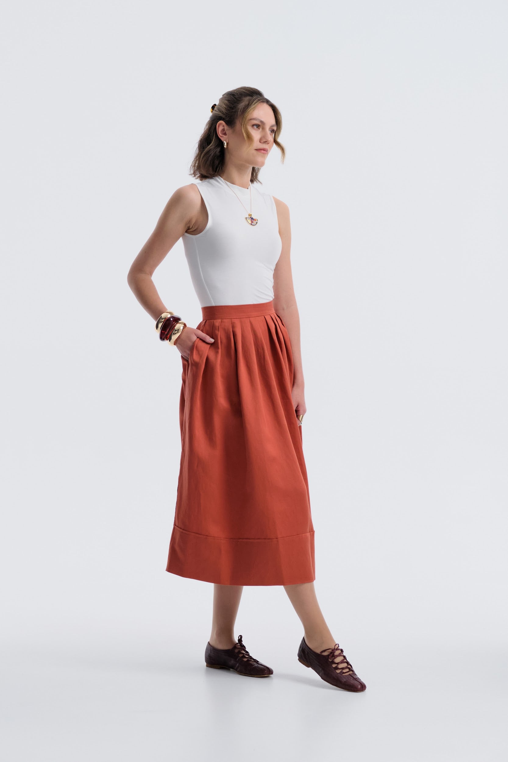 Palma Terre Cotta Midi Skirt