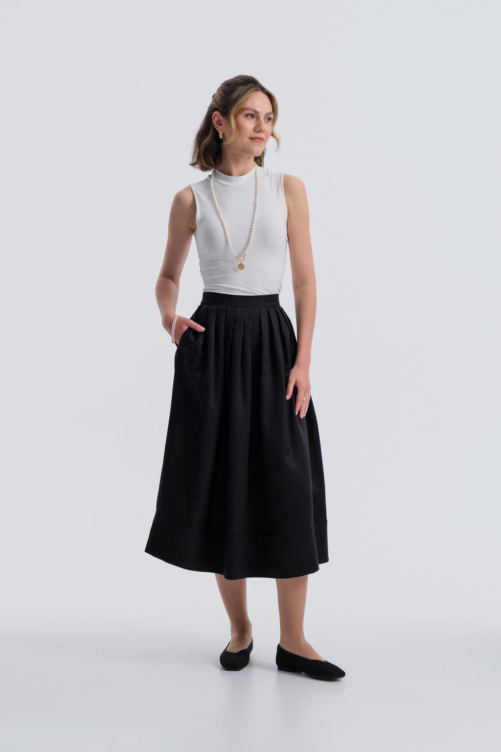 Milos Noir Midi Skirt